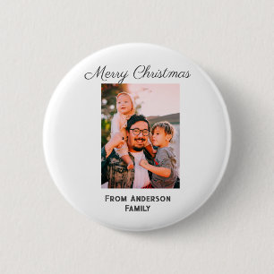 Merry Christmas photo modern love simple family mo 2 Inch Round Button