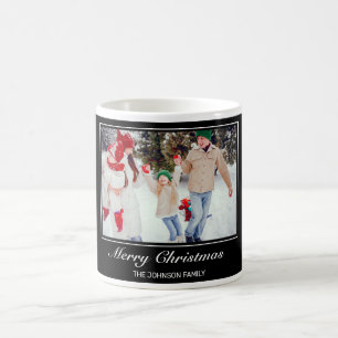 Merry Christmas Photo Modern Minimalist Black Coffee Mug