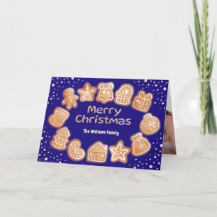 Merry Christmas Photo Name Gingerbread Navy Holiday Card