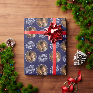 Merry Christmas Photo Navy Sparkle Gift Wrapping Paper