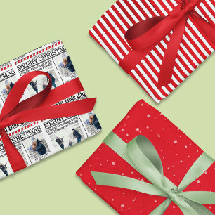 Merry Christmas Photo Newspaper Wrapping Paper Sheet