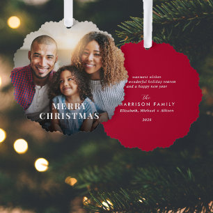 Merry Christmas Photo Overlay Holiday Ornament Card