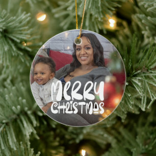 Merry Christmas Photo Personalized Ceramic Ornament