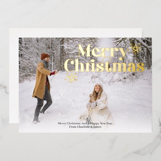 Merry Christmas Photo Personalized Foil Holiday Card (Front/Back)