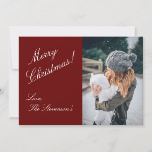 Merry Christmas Photo Personalized Red Name Holiday Card