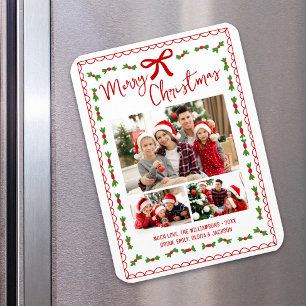 Merry Christmas Photo Red Hand Drawn Doodles White Magnet