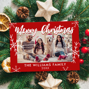 Merry Christmas Photo Red Snowflakes Holiday Card