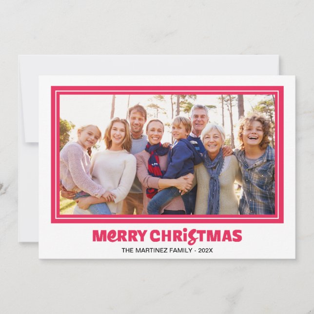Merry Christmas Photo Red Typography Holiday Card (Front)