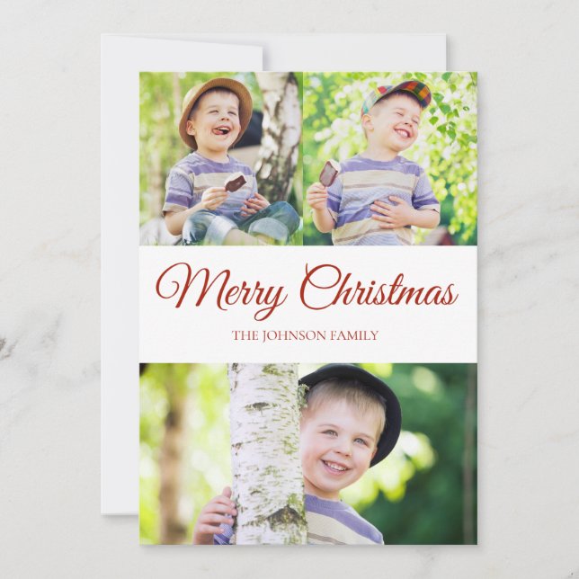 Merry Christmas Photo Red White Dot Holiday Card (Front)