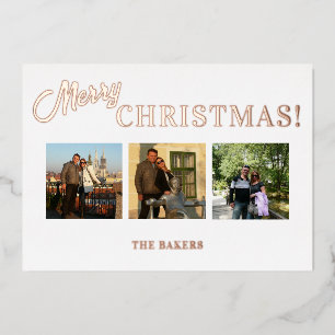 Merry Christmas Photo Rose Gold Foil Holiday Card
