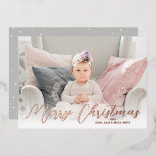 Merry Christmas Photo Rose Gold Foil Holiday Card