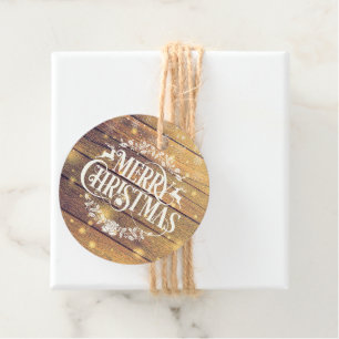 Merry Christmas Photo Rustic Wood Favour Tags