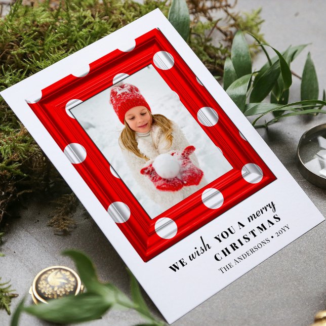 Merry Christmas Photo Simple Red Holiday Frame Card (Creator Uploaded)