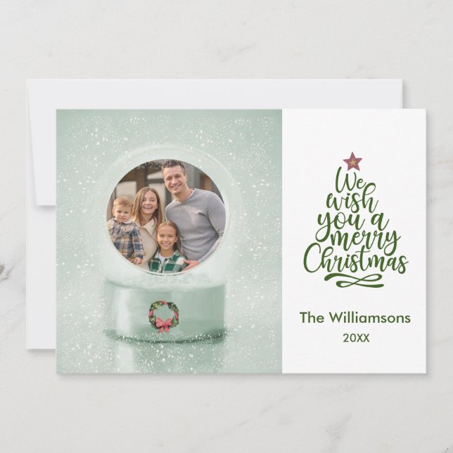 Merry Christmas Photo Snow Globe Christmas Card (Front)