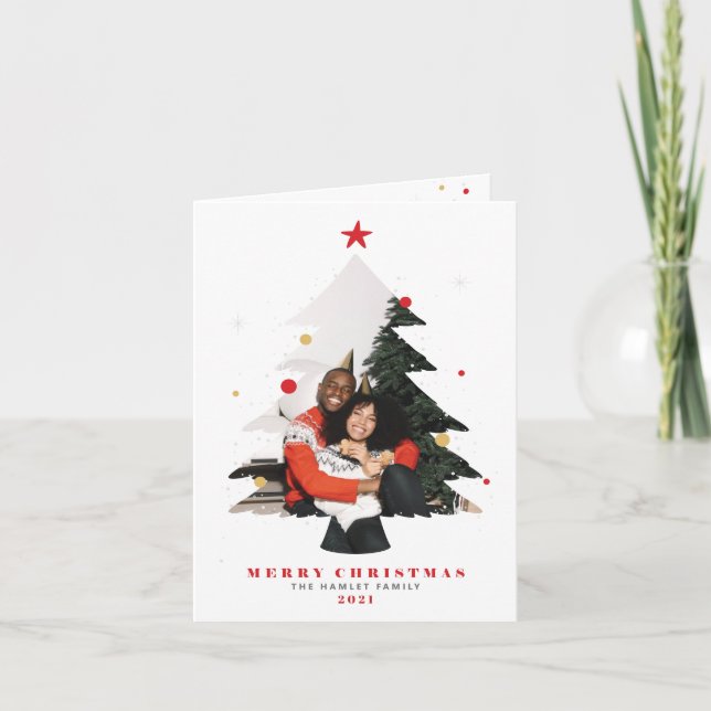 Merry Christmas Photo Tree Flat Holiday Card (Front)