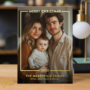 Merry Christmas Photo Vertical - Gold Border Foil Holiday Card