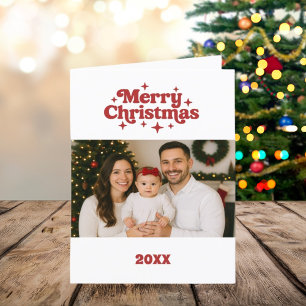 Merry Christmas photo white red year in review Holiday Card