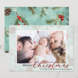 Merry Christmas Photo Winter Greenery  Holiday Card