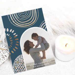 Merry Christmas Photo with Message Blue Holiday Card