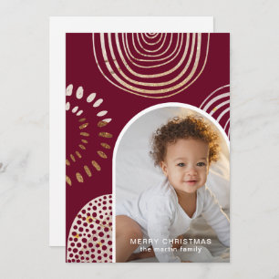 Merry Christmas Photo with Message Burgundy Holiday Card
