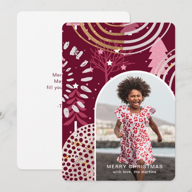 Merry Christmas Photo with Message Pink Holiday Card (Front/Back)