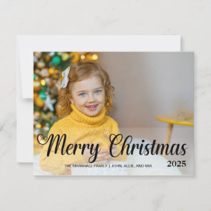 Merry Christmas Photo Year Poinsettias Holiday Card
