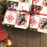 Merry Christmas - photos gold and red ornaments Wrapping Paper<br><div class="desc">This beautiful wrapping paper allow you to offer a very personal present. Uniquely decorated with your family pictures,  surrounded with gold and red ornaments,  it will ravish the recipient.
Merry Christmas message to send your best wishes</div>