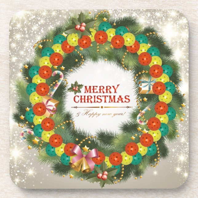 Merry Christmas Pickleball 1 Coaster (Front)