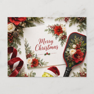 Merry Christmas Pickleball Floral Greeting Card   