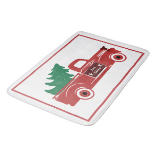 Merry Christmas pickup and tree Bath Mat