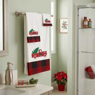Merry Christmas pickup and tree Bath Towel Set