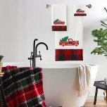 Merry Christmas pickup and tree Bath Towel Set<br><div class="desc">vintage pickup and tree</div>