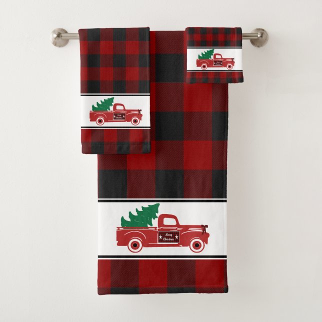Merry Christmas pickup and tree Bath Towel Set (Insitu)