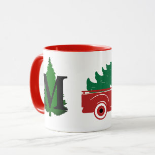 Merry Christmas pickup and tree monogram Mug