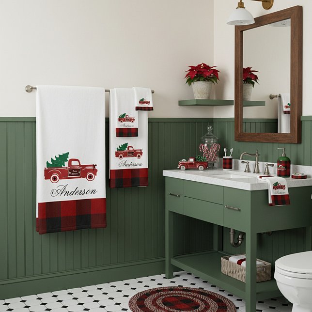 Merry Christmas pickup and tree personalized Bath Towel Set (Creator Uploaded)