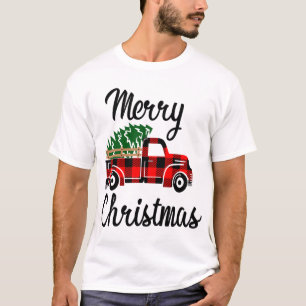 Merry Christmas Pickup Truck Country Tree Red Buff T-Shirt