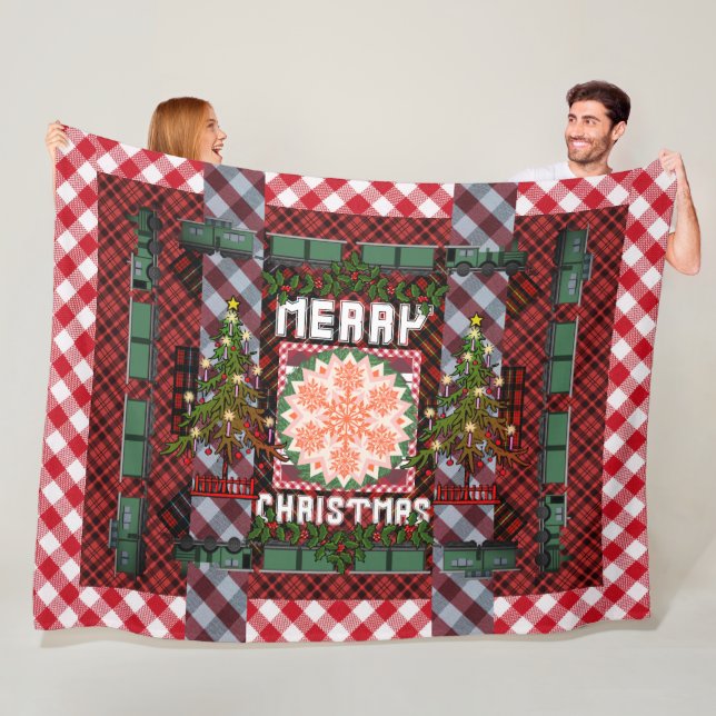 Merry Christmas Picnic Parade Fleece Blanket (In Situ)