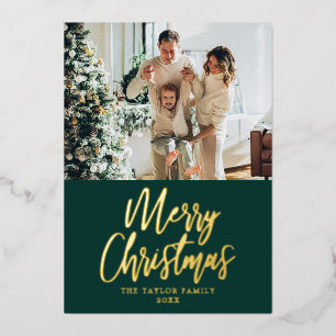 Merry Christmas Picture Green Modern Gold Foil Holiday Card