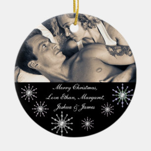 Merry Christmas Picture Snowflakes Ceramic Ornament
