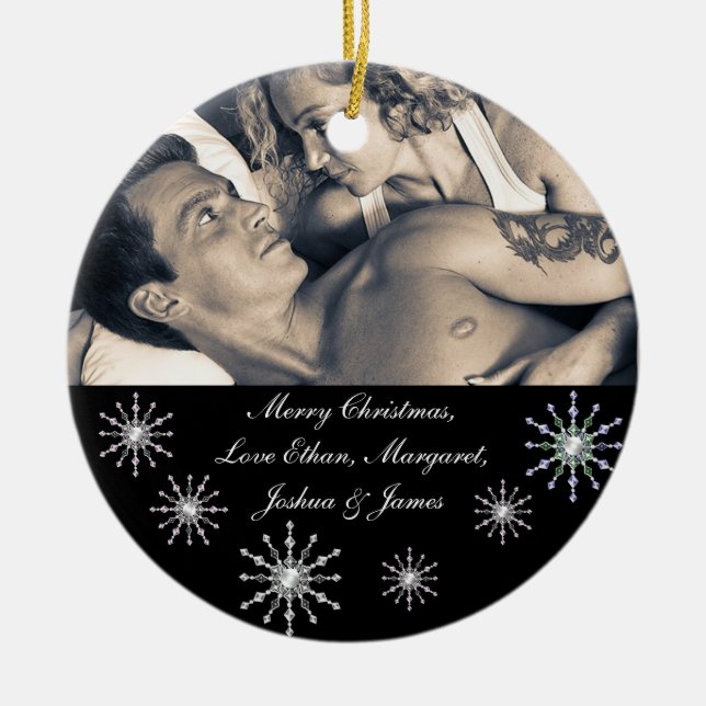 Merry Christmas Picture Snowflakes Ceramic Ornament (Front)