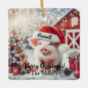 Merry Christmas Pig  Ceramic Ornament