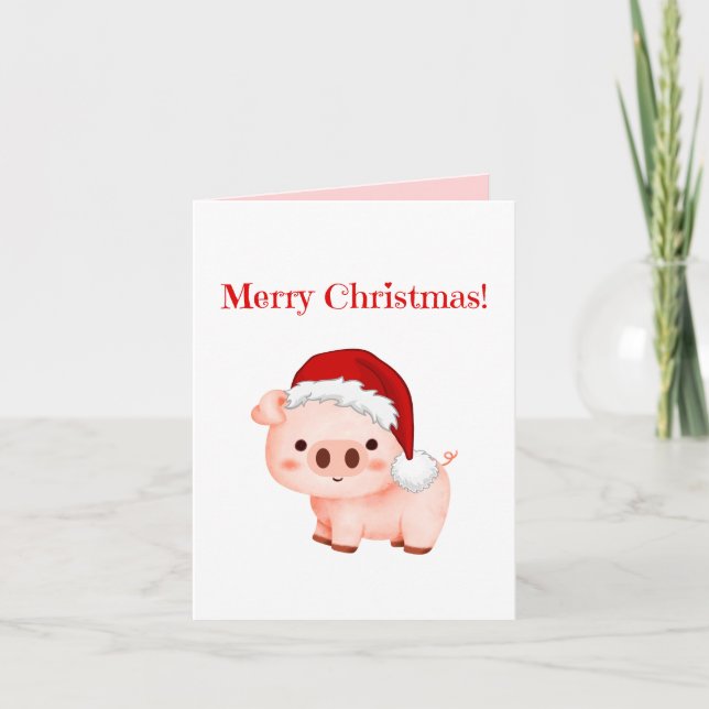 Merry Christmas Pig Greeting Folded Greeting Card (Front)