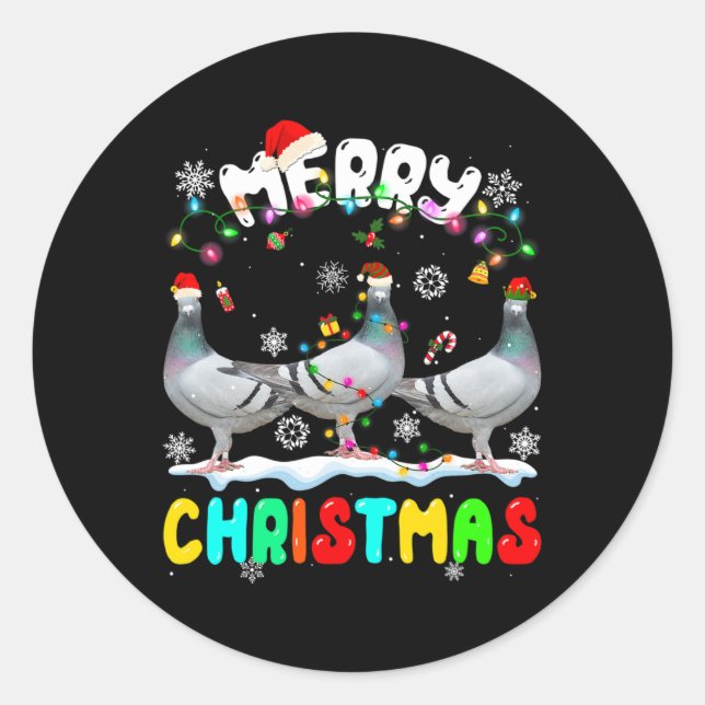Merry Christmas Pigeon Lover Santa Hat Xmas Lights Classic Round Sticker (Front)