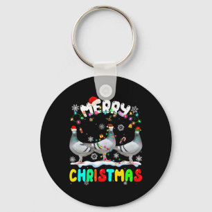 Merry Christmas Pigeon Lover Santa Hat Xmas Lights Keychain