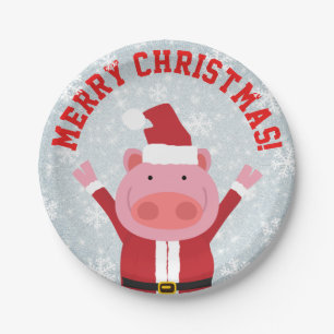 Merry Christmas Piglet Paper Plate