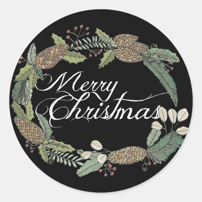Merry Christmas Pine Cones and Greenery Stickers (Front)