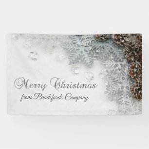 Merry Christmas,Pine Cones, Snowflakes Banner