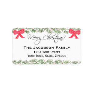 Merry Christmas Pine Garland Return Address Label