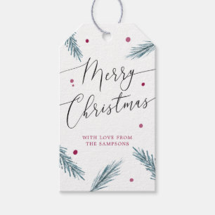 Merry Christmas Pine Leaves & Berries Gift Tags