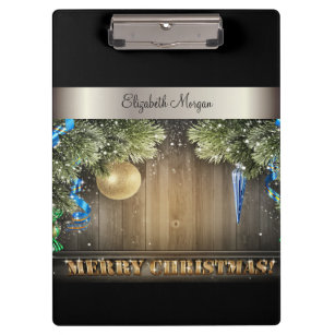 Merry Christmas , Pine, Ornaments-Personalized Clipboard